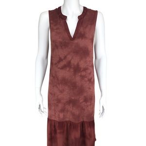 Democracy Women’s Tie-Dye Knit Henna Brown Dress Jewel V-Neck Ruffled Bottom